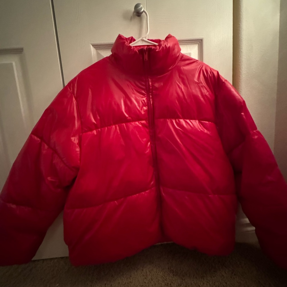 A New Day Women's Red Puffer Shiny Water Proof Jacket